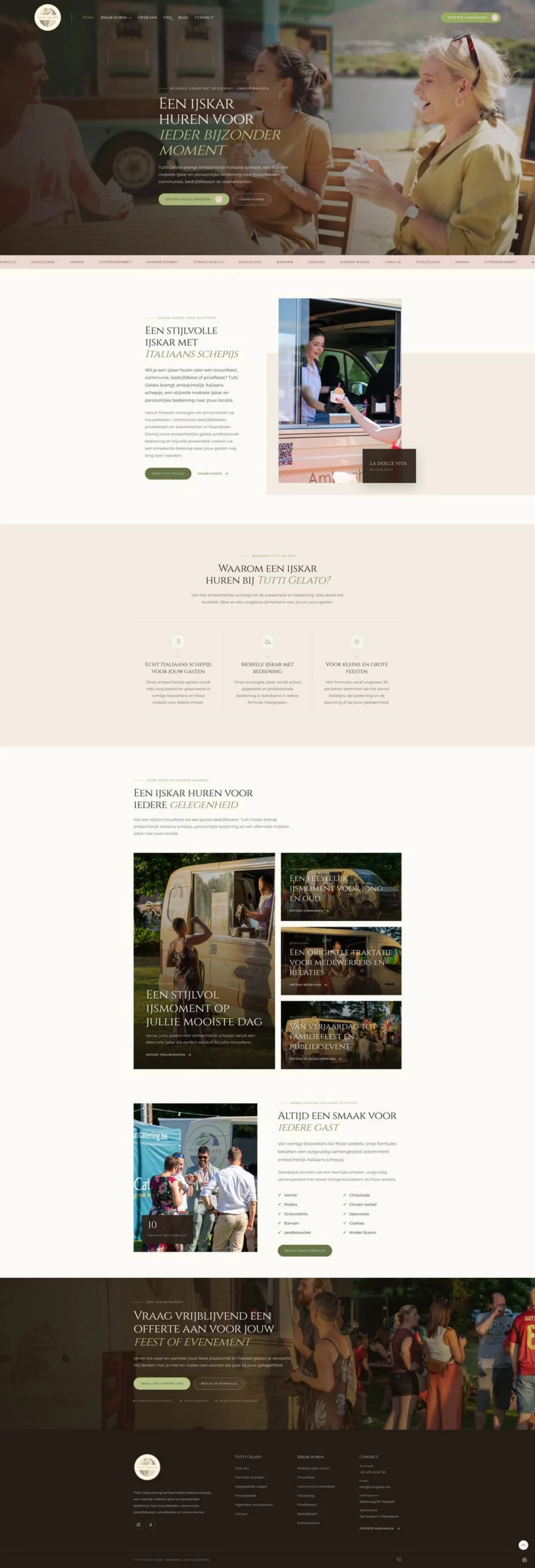 Maatwerk website voor Tutti Gelato en verhuur van mobiele ijskarren - Blok56
