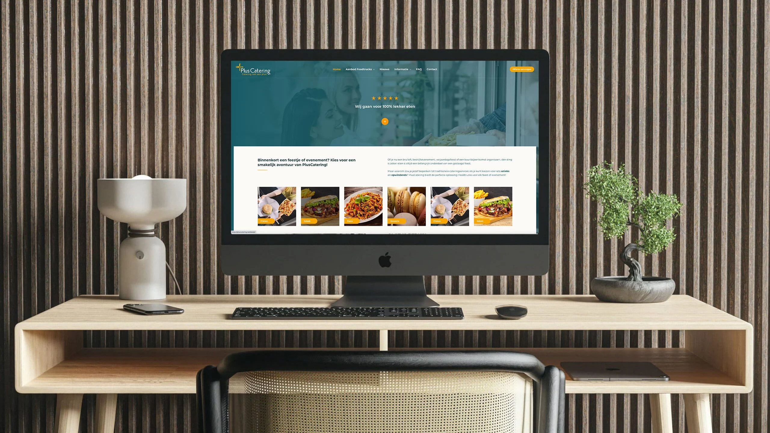Logo, huisstijl en maatwerk website voor PlusCatering - Blok56