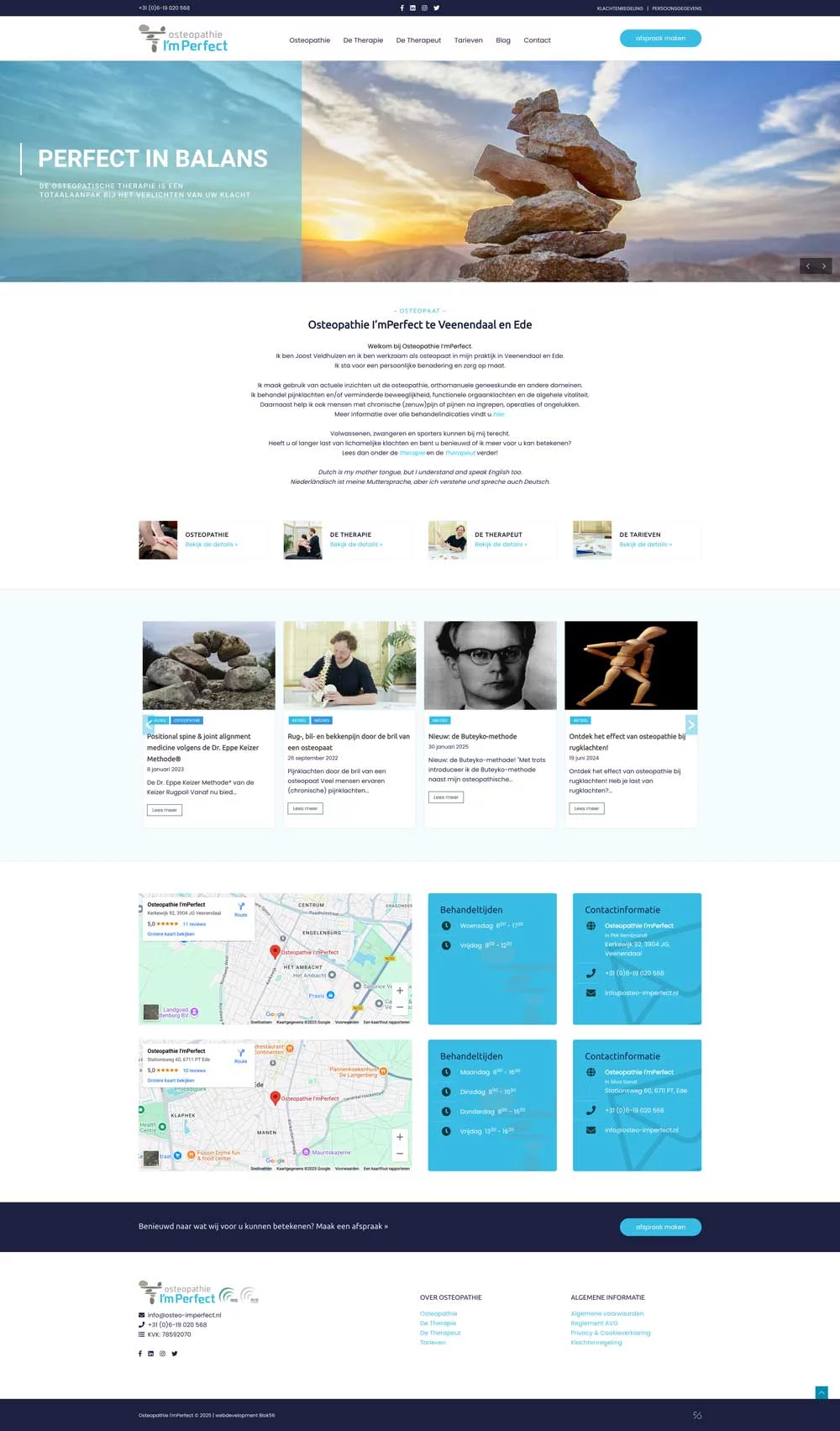 Website, logo, huisstijl ontwikkeling en daarnaast drukwerk - Osteo-Imperfect Veenendaal - Blok56